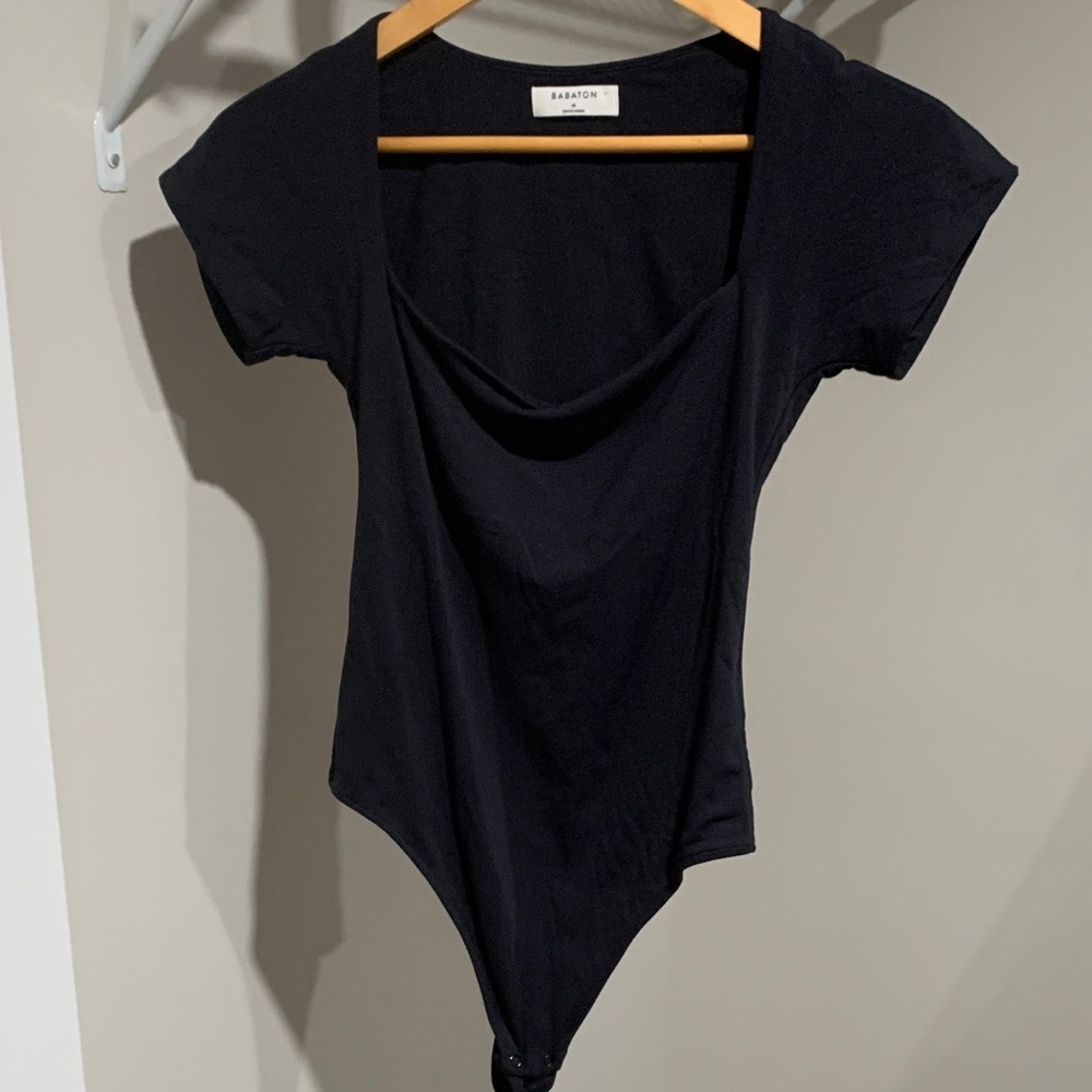 Babaton Black Draped Bodysuit
